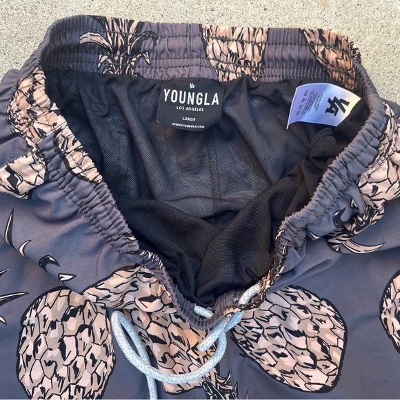 Men's YoungLA Swim Shorts Multicolor Pineapple L String Pocket Mesh Surf Beach - Picture 5 of 13